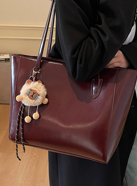 高级感油蜡皮托特包女2026新款冬季时尚大容量学生上课通勤单肩包