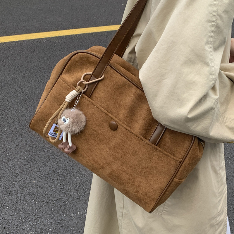 韩系复古学院风腋下包女2026新款秋季百搭麂皮绒大容量单肩托特包