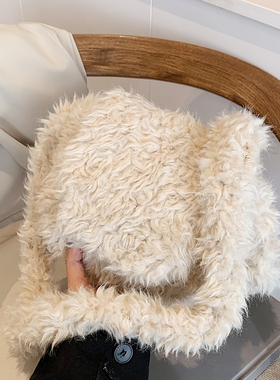 冬季流行百搭毛绒绒斜挎包女2026新款复古时尚洋气纯色毛毛单肩包