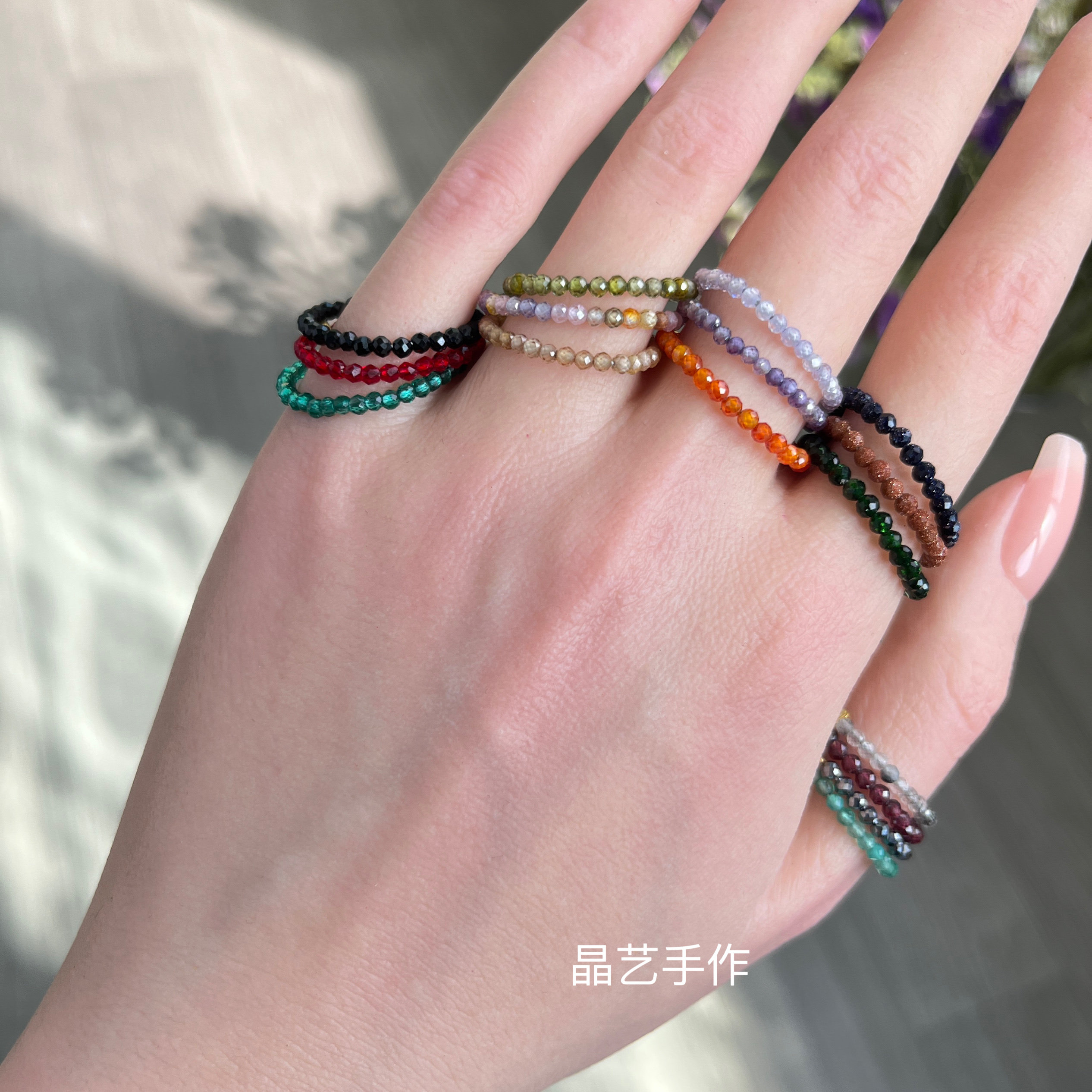 极细天然水晶尖晶石榴石海蓝宝黑发戒指水晶情侣戒指黄水晶紫水晶图片