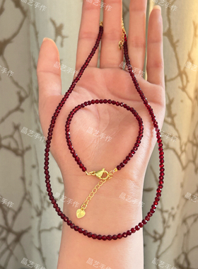 天然尖晶石项链手链酒红锁骨链爆闪时尚切割面小米珠叠戴颈链套装