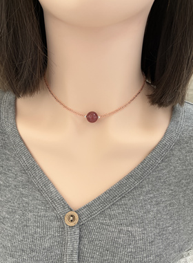 天然草莓晶项链女款轻奢小众精致高级感锁骨链送女友闺蜜礼物