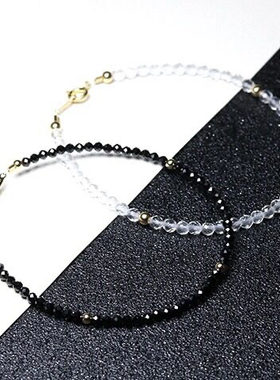 极细切面水晶灰月光黑白红绿金蓝尖晶石榴石砂石14k包金手链女串