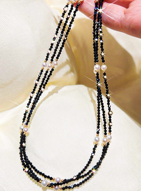 天然进口黑尖晶石项链女款锁骨链简约百搭时尚气质颈链