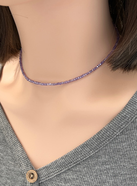 天然锆石方糖项链女款轻奢小众精致高级感锁骨链送女友闺蜜礼物