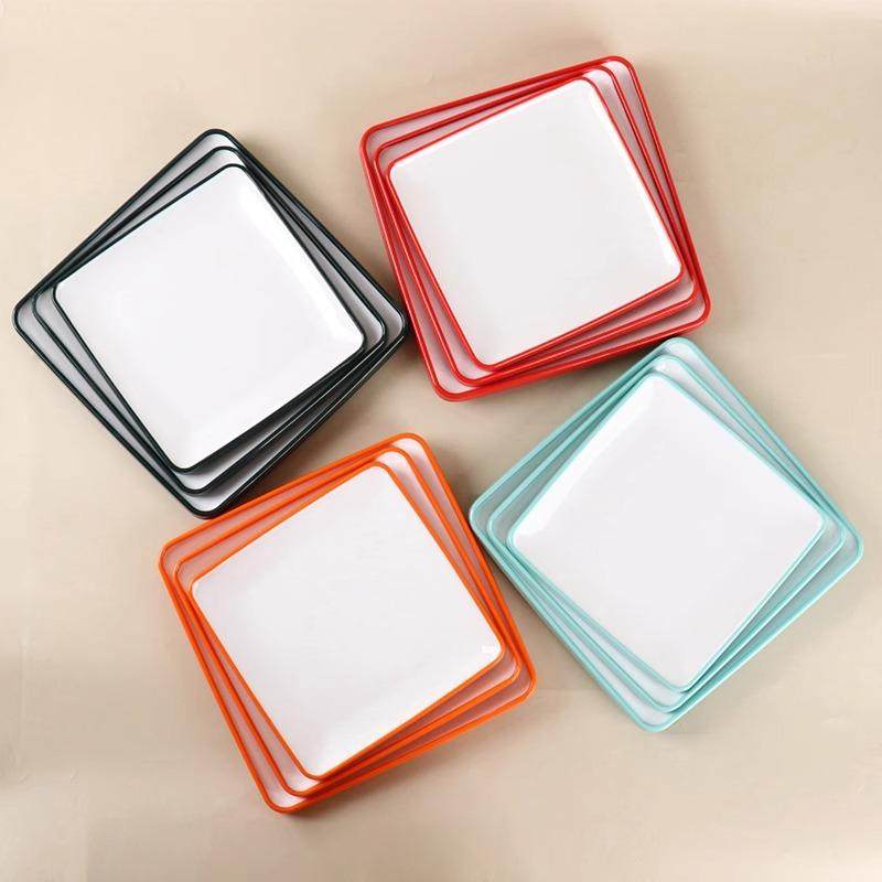 密胺双色盘子商用塑料方形餐厅食堂快餐店专用盖浇饭炒菜凉菜盘子,餐饮具,盘,淘宝优惠券,粉丝福利购,淘宝优惠卷