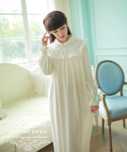 March maple 秋冬复古宫廷长袖长款纯棉拖地睡裙公主睡衣家居服女