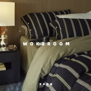 中古风条纹 美式色织提花纯棉四件套 质感暗色系双人床上用品被套