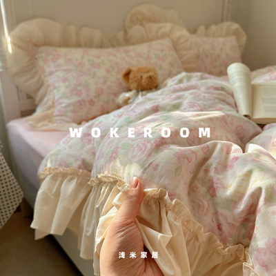 A类仙气大花边纯棉双层纱四件套