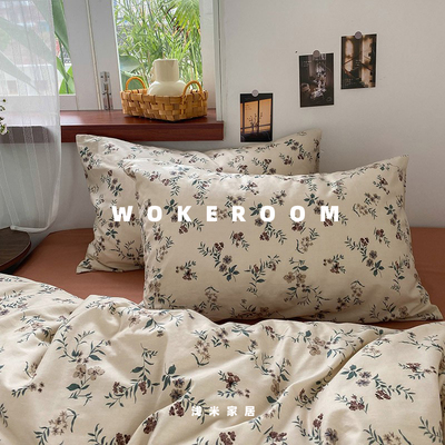 复古风红色碎花纯棉四件套