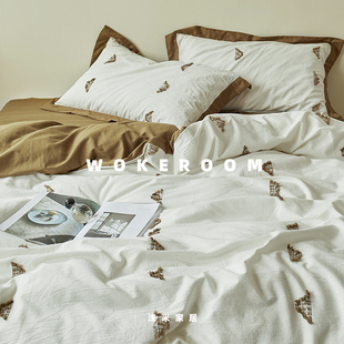 梯田 Terrace浅咖剪花纯棉水洗棉四件套色织工艺款裸睡床品床笠式