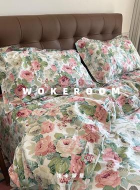 Fruitful 美式复古田园纯棉四件套 大花朵植物全棉被套床单床笠款