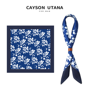 蓝色碎花男士 领巾Vintage日系度假风小围巾 丝巾复古方巾衬衫