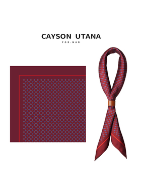 Vintage酒红碎花男士丝巾花卉复古柔软领巾衬衫小围巾波点小方巾