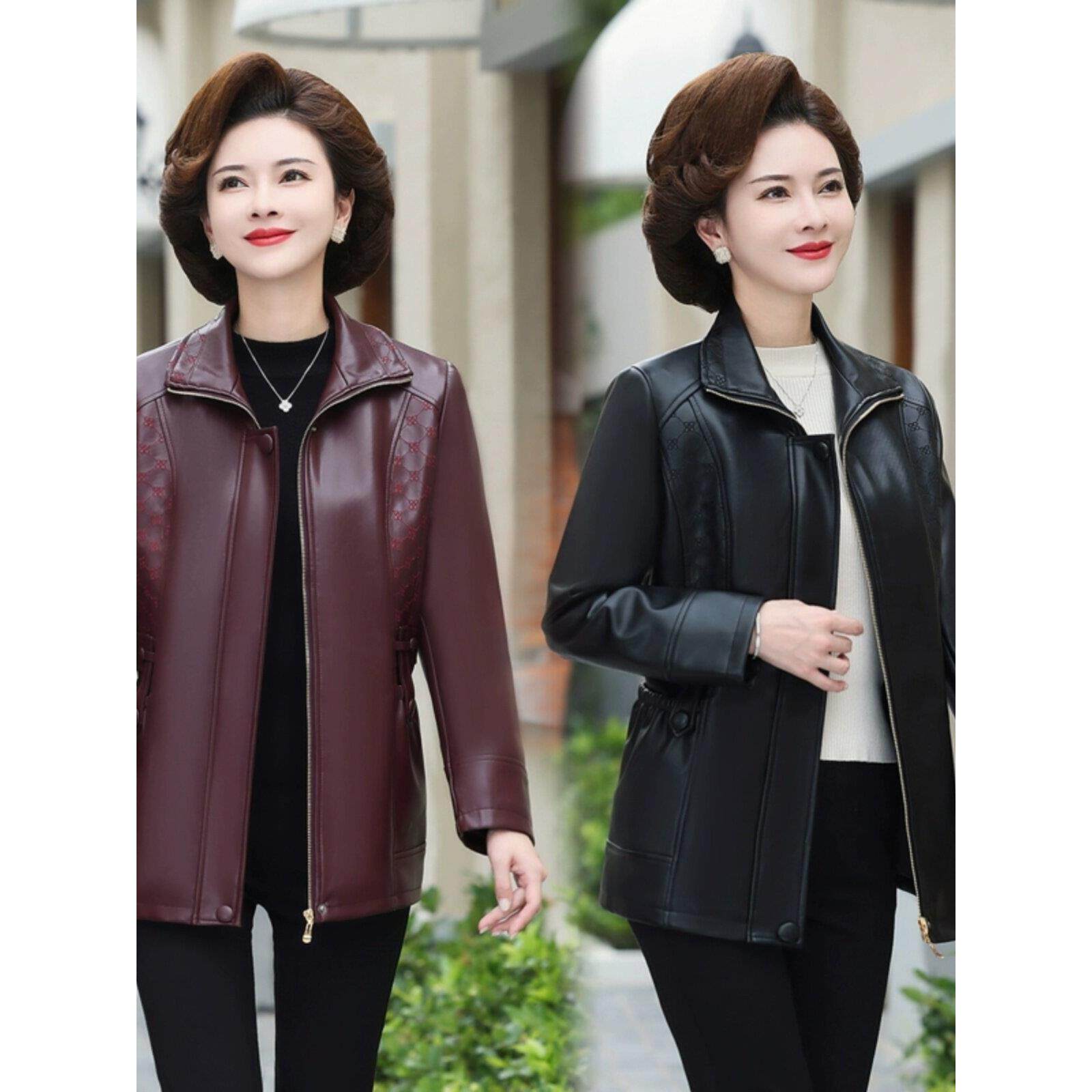 中老年女装春秋皮衣外套2026新款时尚休闲大码妈妈秋装PU皮皮夹克