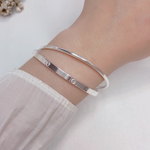 礼物 时尚 水贝银饰纯银999手镯双环叠戴足银手镯正品 细条实心个性