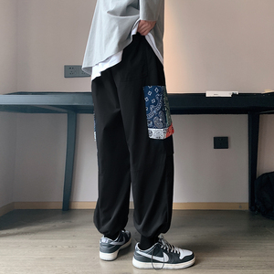 港风模特大码色男士贴补印花裤红绿休闲港风DSA012k233p50图片