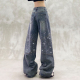 高腰宽松显瘦百搭直筒阔腿裤 重工烫钻设计休闲拖地牛仔裤 女春新款