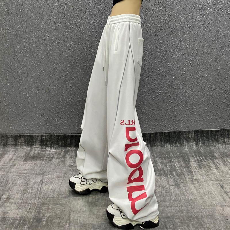 反光条装饰白色休闲弯刀裤女秋新款高腰宽松显瘦百搭直筒镰刀裤潮