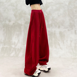 个性条纹拼接设计加绒休闲弯刀裤女冬新款高腰宽松显瘦百搭香蕉裤