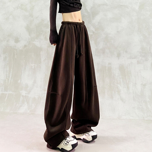 高腰宽松显瘦百搭香蕉裤 口袋设计抽绳垂感加绒休闲弯刀裤 女冬新款