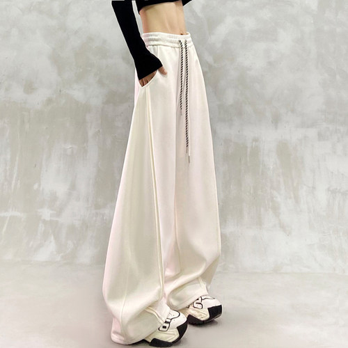 斜条纹拼接设计感休闲弯刀裤女