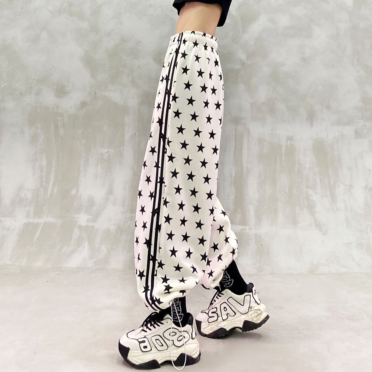 印花设计加绒加厚休闲卫裤女