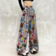 个性 高腰宽松显瘦百搭直筒阔腿裤 彩色印花设计垂感休闲裤 女春新款
