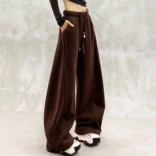 高腰宽松显瘦百搭香蕉裤 帅气条纹拼接设计加绒休闲弯刀裤 女冬新款