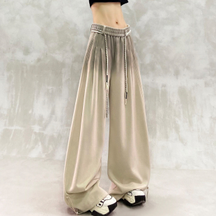 潮 高腰宽松显瘦百搭直筒束脚香蕉裤 渐变色垂感休闲弯刀裤 女春新款