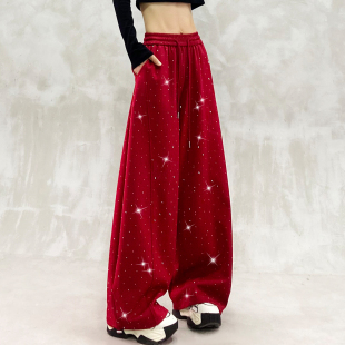 高腰宽松显瘦百搭直筒百搭香蕉裤 洋气烫钻垂感休闲弯刀裤 女春新款