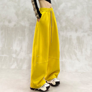 高腰宽松显瘦百搭直筒香蕉裤 帅气拼接设计垂感休闲弯刀裤 女春新款