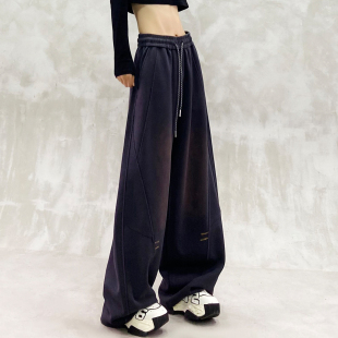 高腰宽松显瘦百搭直筒香蕉裤 帅气侧边拼接设计休闲弯刀裤 女春新款