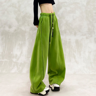 高腰宽松显瘦百搭香蕉裤 条纹拼接设计加绒加厚休闲弯刀裤 女冬新款