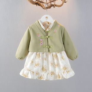 小公主春装连衣裙女童两件套春秋季1-2-3岁女宝宝洋气长袖裙套装