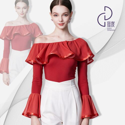 Y573维度舞服新款女士喇叭袖上衣显气质摩登舞拉丁舞练功服