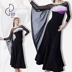 【维度舞服】L62新款连衣裙摩登蹈服拉丁舞女华尔兹练习服夏季黑