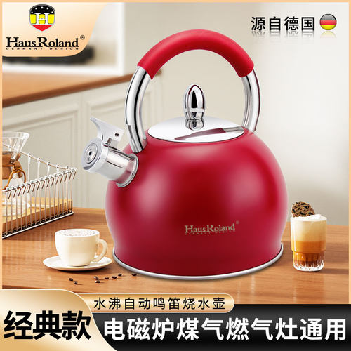德国HausRoland烧水壶304防干烧家用鸣笛热水壶电磁炉煤气灶通用