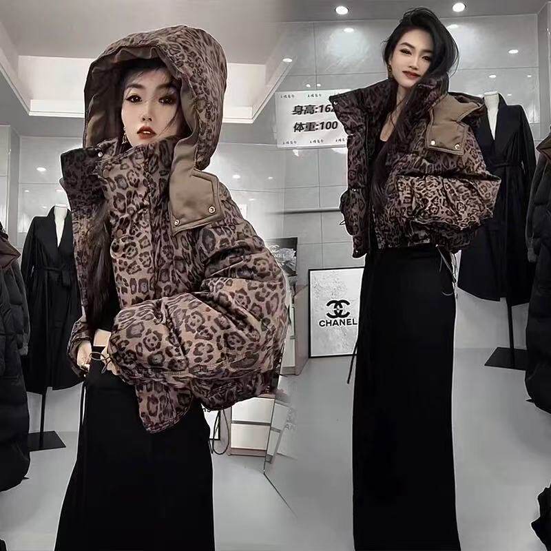 【帽子可拆卸】豹纹棉服女短款2棉衣/棉服