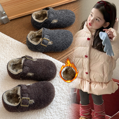 儿童冬季毛呢勃肯加绒保暖豆豆鞋