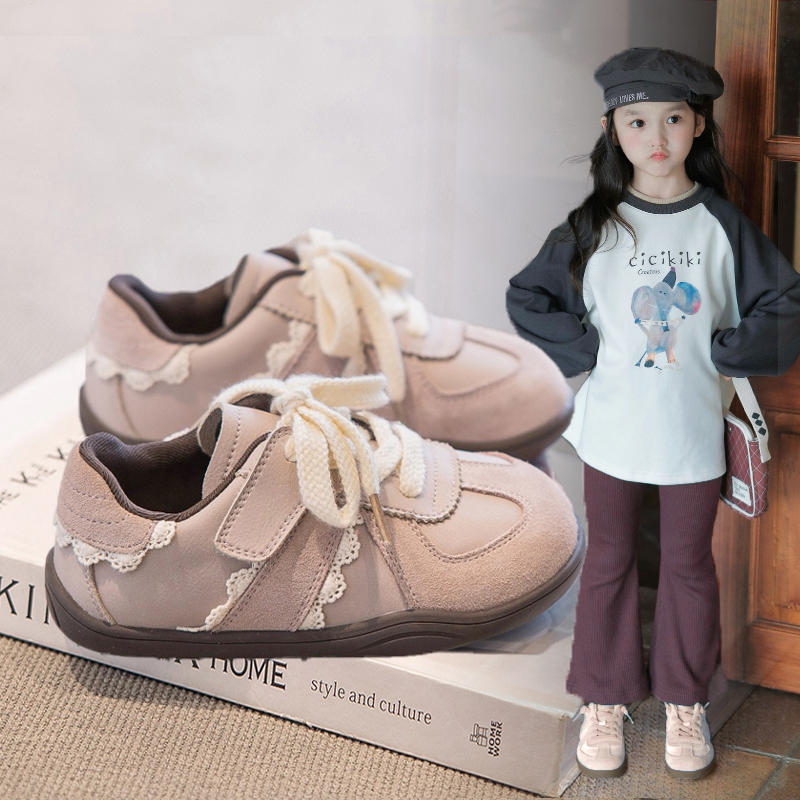 女童板鞋蕾丝花边防滑轻便德训鞋