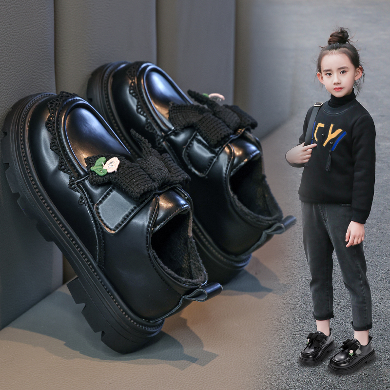 女童二棉保暖小皮鞋加绒乐福鞋
