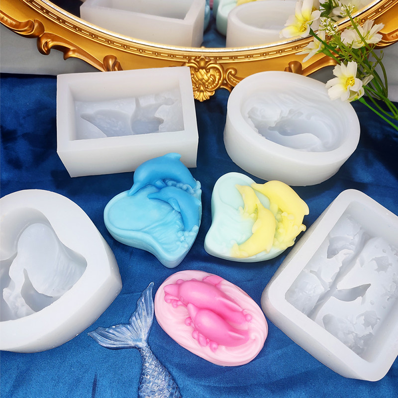 ins韩国风海豚浮雕手工皂硅胶模具diy单个长方形肥皂香薰蜡烛模型