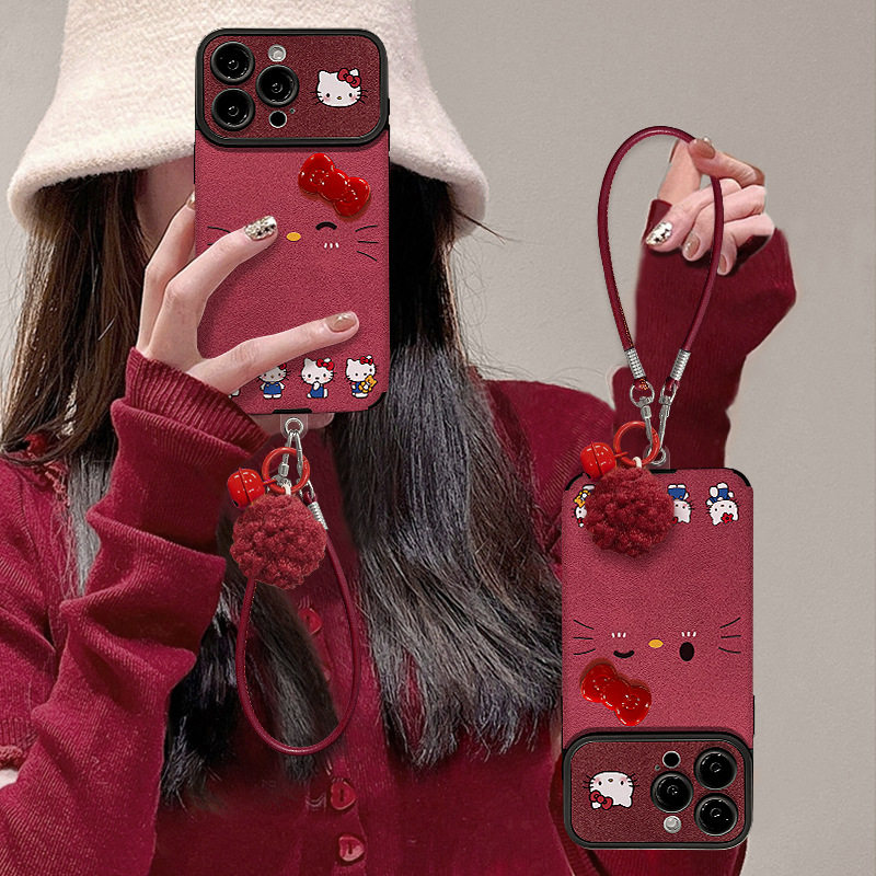 猫咪蝴蝶结适用苹果17新年手机壳iphone15promax毛绒铃铛挂绳16女