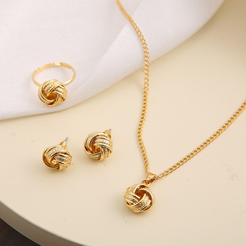 METAL JEWELRY 3PCS SET WEDDING RING EARRING NECKLACE WEDDING JEWELRY