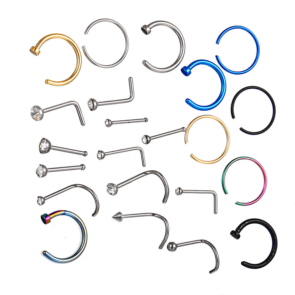 C-SHAPED NOSE RING CURVED NOSE ASSEMBLY 22 PIECE SET