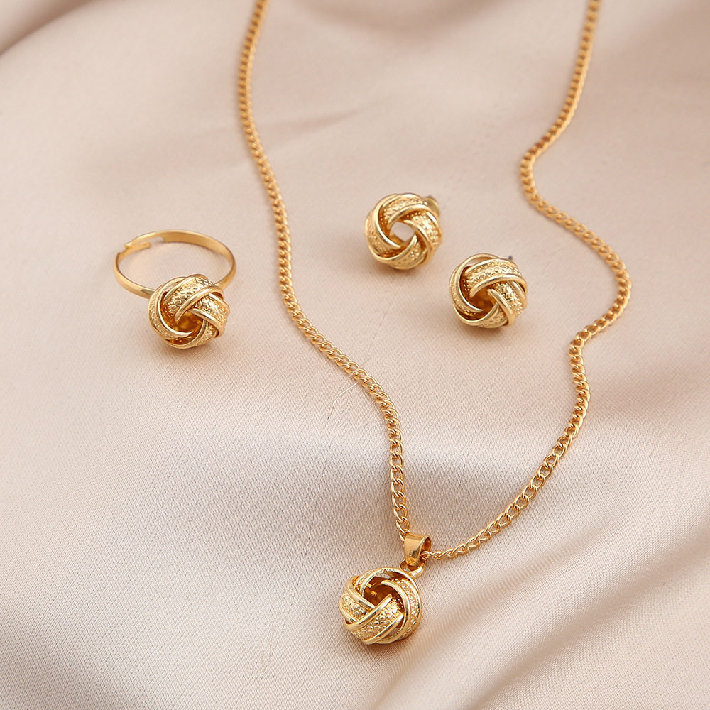 METAL JEWELRY 3PCS SET WEDDING RING EARRING NECKLACE WEDDING JEWELRY