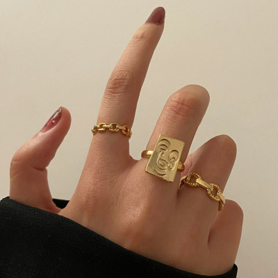 Golden rings women金色人脸笑脸麻花编织戒指女食指 мода