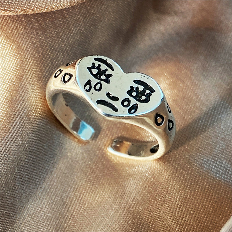 53002 RINGS WOMEN LOVE CRYING FACE EXPRESSION RING FEMALE PUNK WIND TEARS MOOD MEN AND WOMEN RING