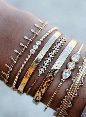 bracelets women 7-piece set覆古朋克风满钻手錬手镯套装7件套